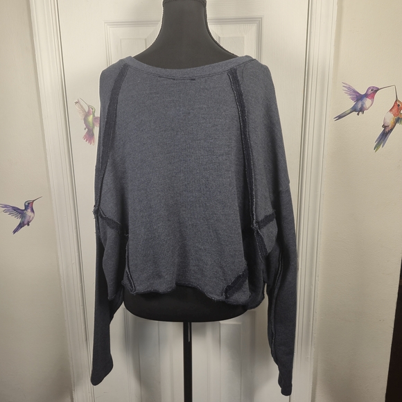 VASNA Italy Blue Raw Hem Exposed Seam Boxy Lagenlook Cropped Sweatshirt L - Picture 5 of 6